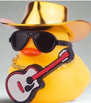 Car Yellow Rubber Duck, Duck Dashboard Decoration with Cowboy Hat Necklace Sunglasses Mini Musical Instrument for Car Dashboard